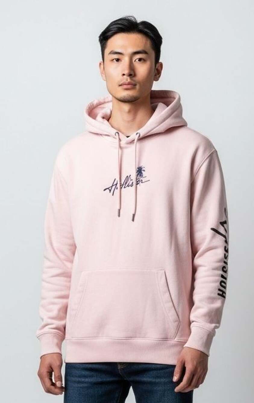 Hollister Palm Tree Graphic Light Pink Hoodie Size M